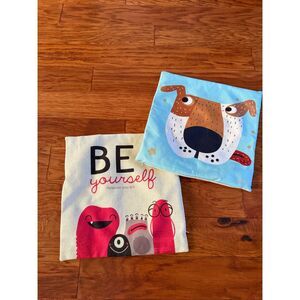 Cartoon Dog and “Be Yourself” Monster Pillow Covers 16”X16” 2 Pillow Cases